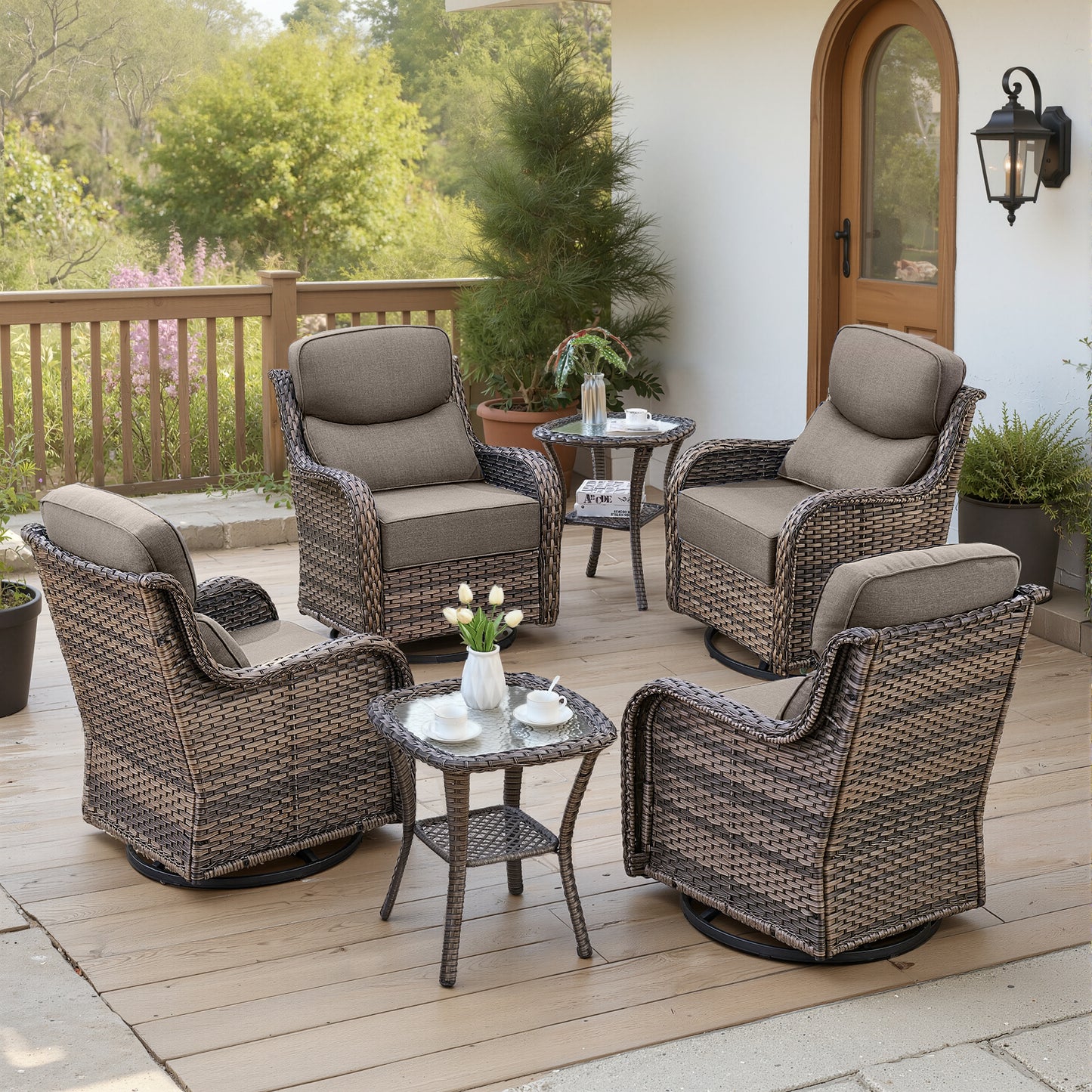 Luxury 6" Thick Cushioned Outdoor Swivel Rocker Patio Chairs Set of 4 with Side Table