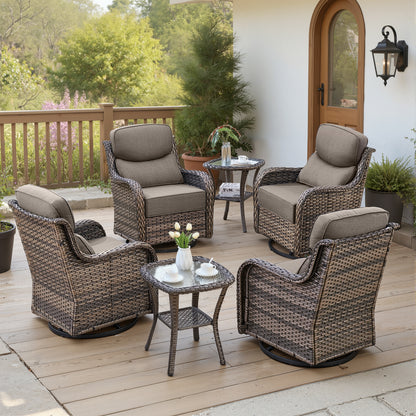 Luxury 6" Thick Cushioned Outdoor Swivel Rocker Patio Chairs Set of 4 with Side Table