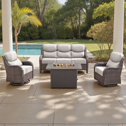 Luxury 6" Thick Cushioned 5 Pieces Patio Furniture Set with Fire Pit Table