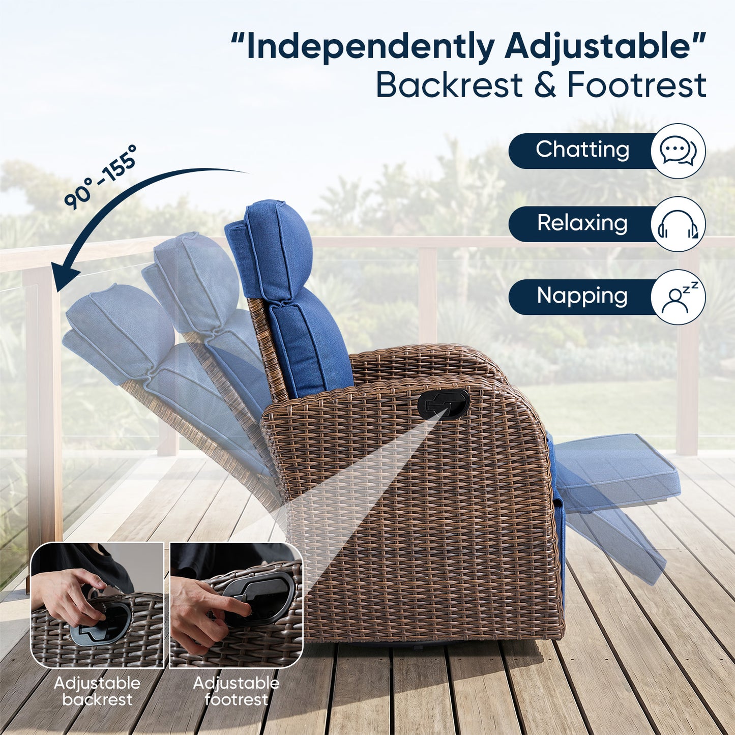 Outdoor Recliner Chair Extendable Ottoman & Foldable Table