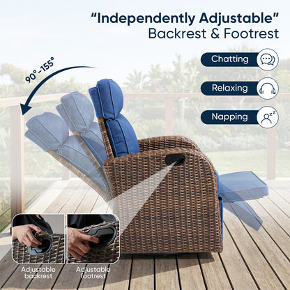 Outdoor Recliner Chair Extendable Ottoman & Foldable Table