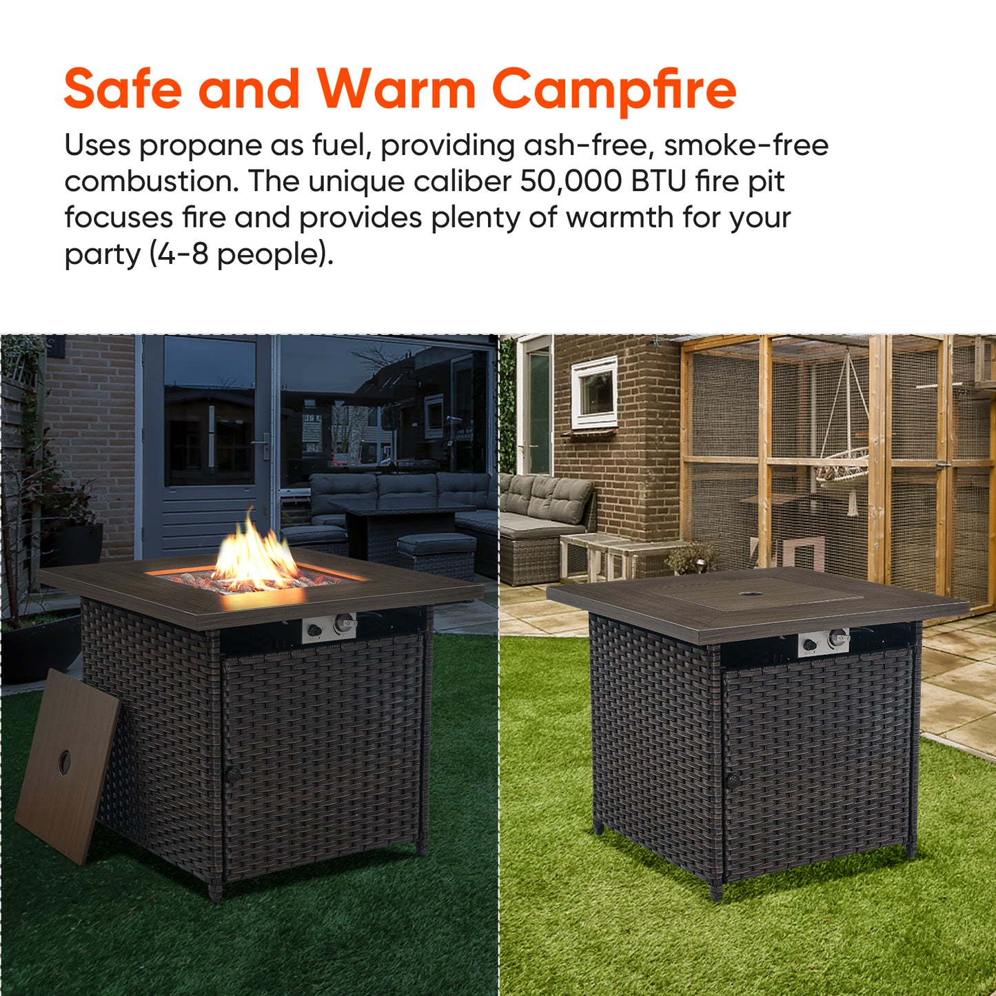 Outdoor 50000 BTU Propane Wicker Fire Pit Table