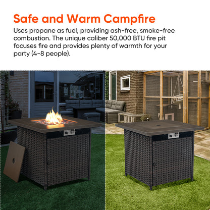 Outdoor 50000 BTU Propane Wicker Fire Pit Table