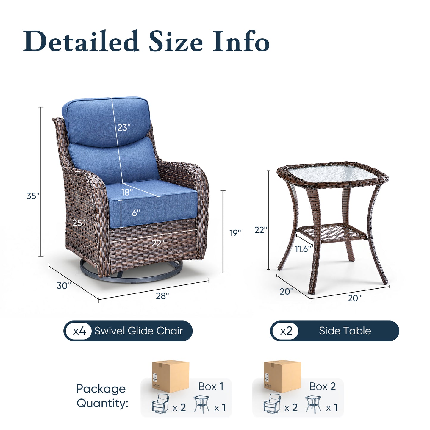 Luxury 6" Thick Cushioned Outdoor Swivel Rocker Patio Chairs Set of 4 with Side Table
