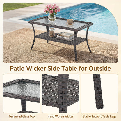 Outdoor Wicker Patio Coffee Table with Double Storage