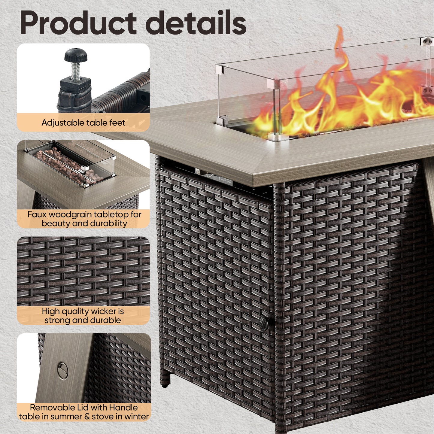 Outdoor 50000 BTU Propane Wicker Fire Pit Table
