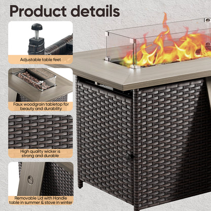 Outdoor 50000 BTU Propane Wicker Fire Pit Table