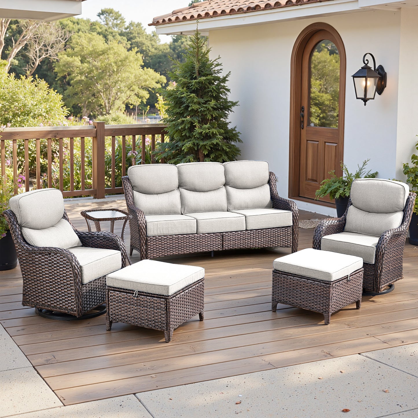 Luxury 6" Thick Cushioned 6 Pieces Patio Furniture Set with Outdoor Couch