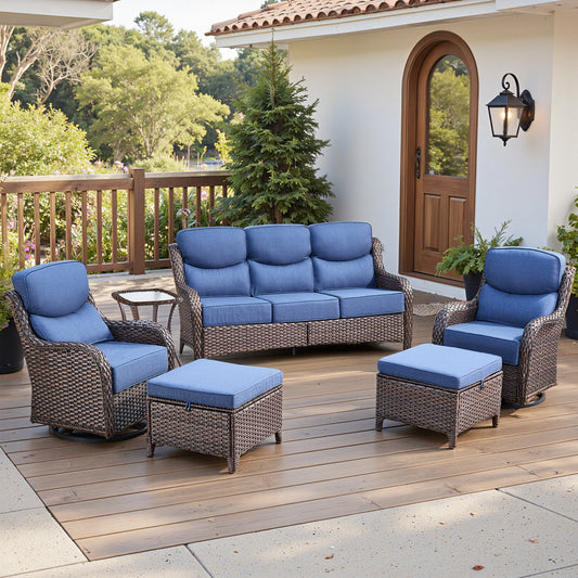 Luxury 6" Thick Cushioned 6 Pieces Patio Furniture Set with Outdoor Couch