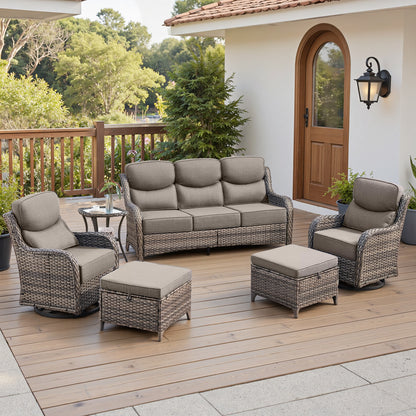 Luxury 6" Thick Cushioned 6 Pieces Patio Furniture Set with Outdoor Couch