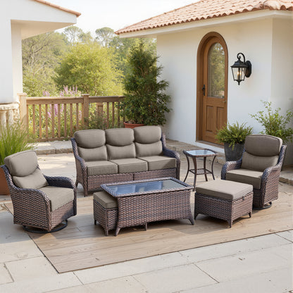 Luxury 6" Thick Cushioned 7 Pieces Patio Furniture Set with Outdoor Couch
