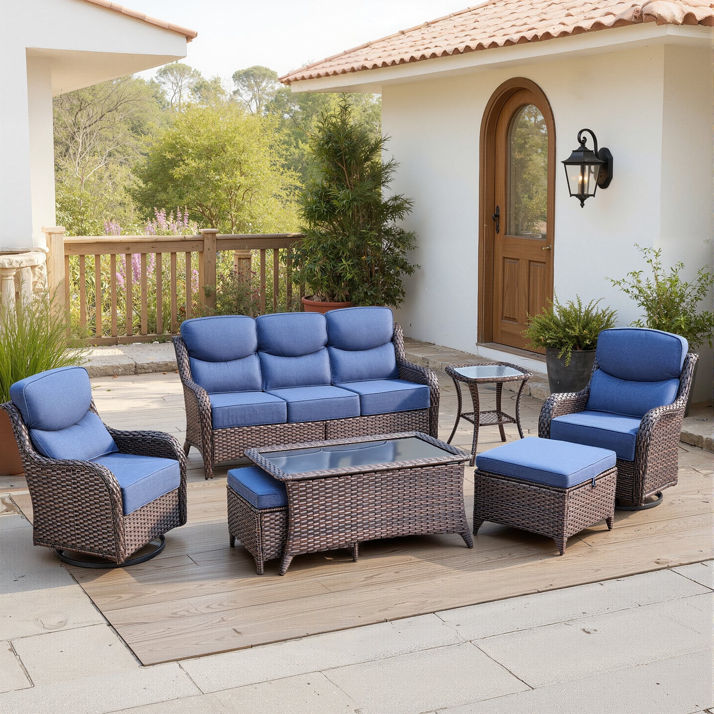 Luxury 6" Thick Cushioned 7 Pieces Patio Furniture Set with Outdoor Couch