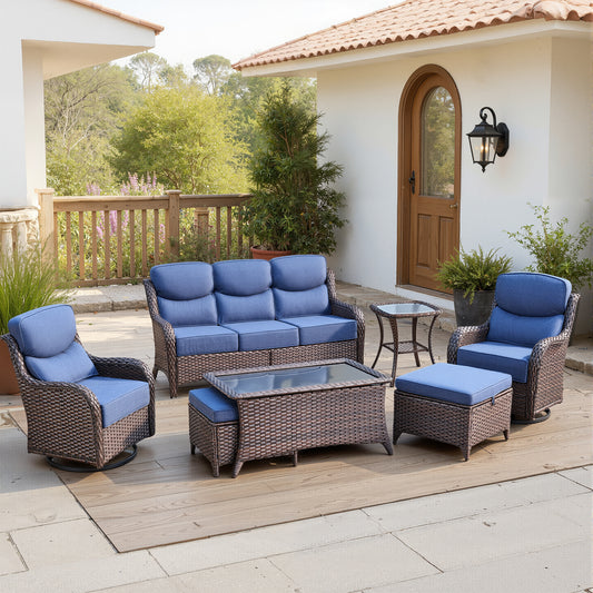 Luxury 6" Thick Cushioned 7 Pieces Patio Furniture Set with Outdoor Couch