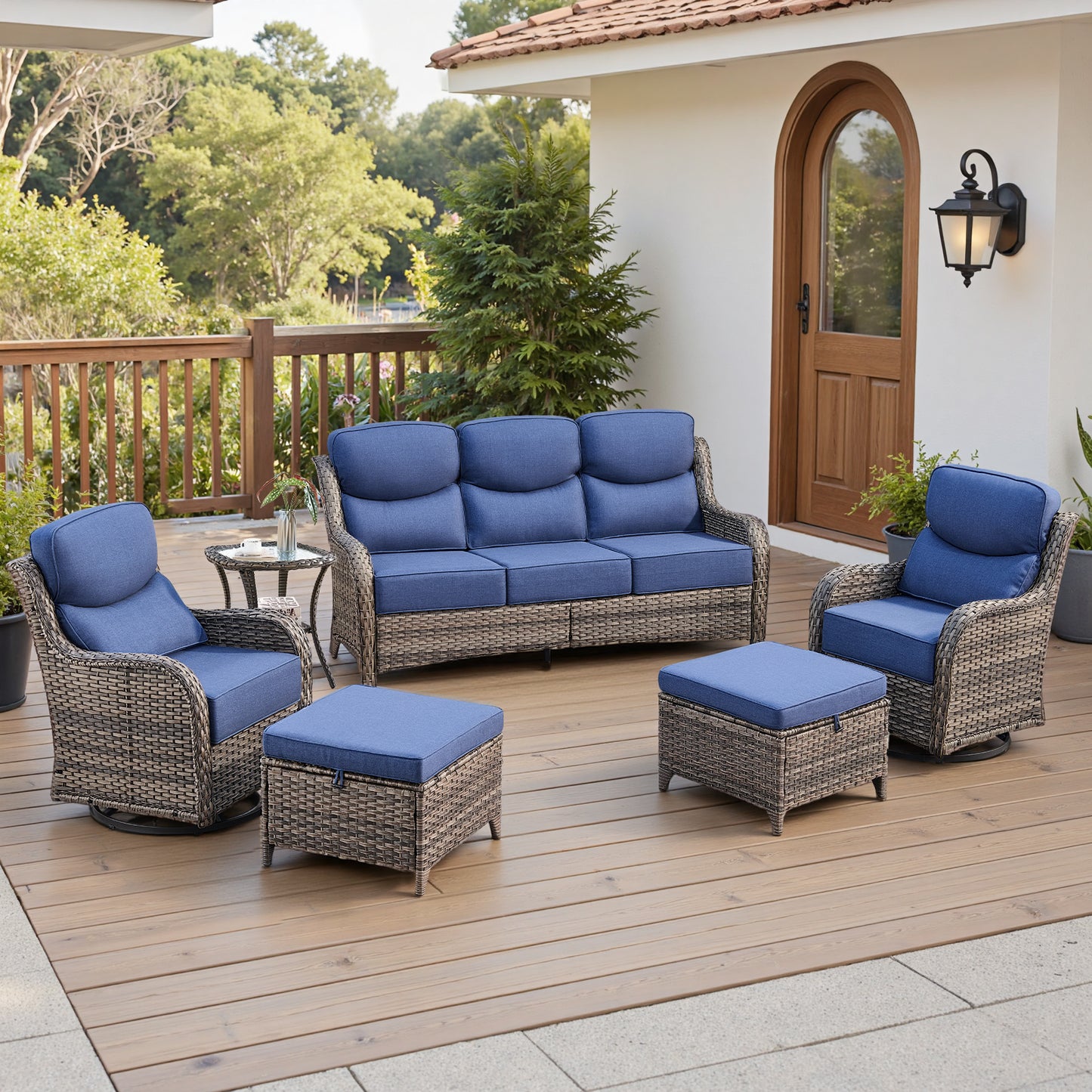 Luxury 6" Thick Cushioned 6 Pieces Patio Furniture Set with Outdoor Couch