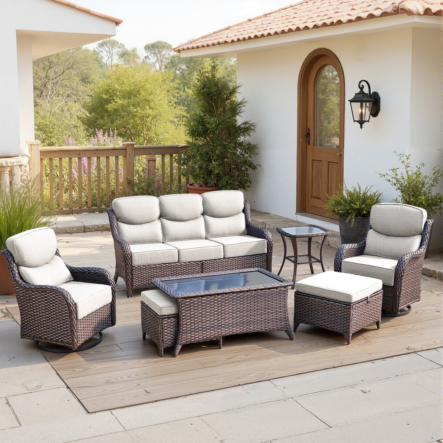 Luxury 6" Thick Cushioned 7 Pieces Patio Furniture Set with Outdoor Couch