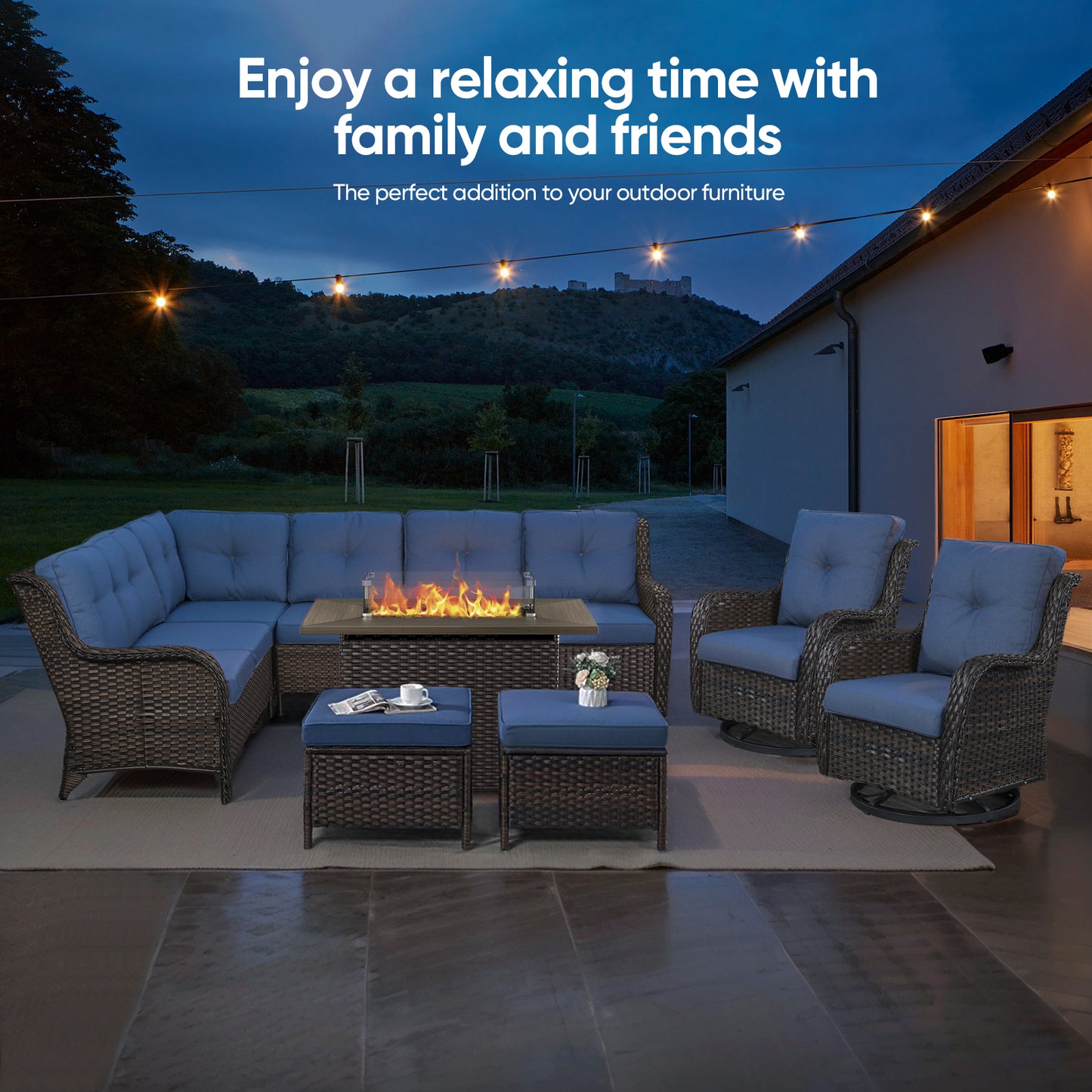 Outdoor 50000 BTU Propane Wicker Fire Pit Table
