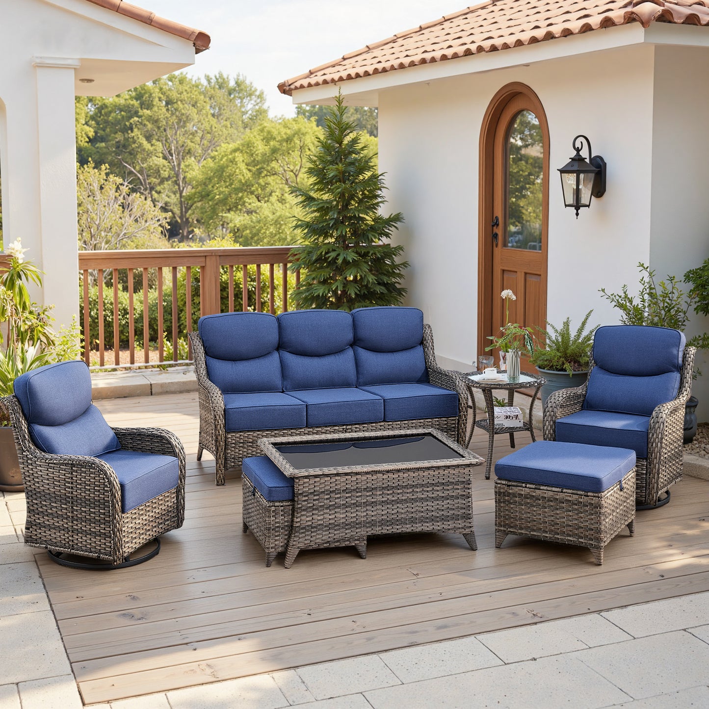 Luxury 6" Thick Cushioned 7 Pieces Patio Furniture Set with Outdoor Couch