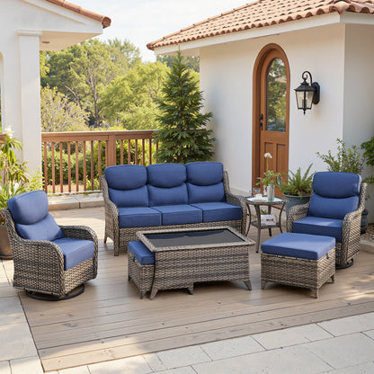 Luxury 6" Thick Cushioned 7 Pieces Patio Furniture Set with Outdoor Couch