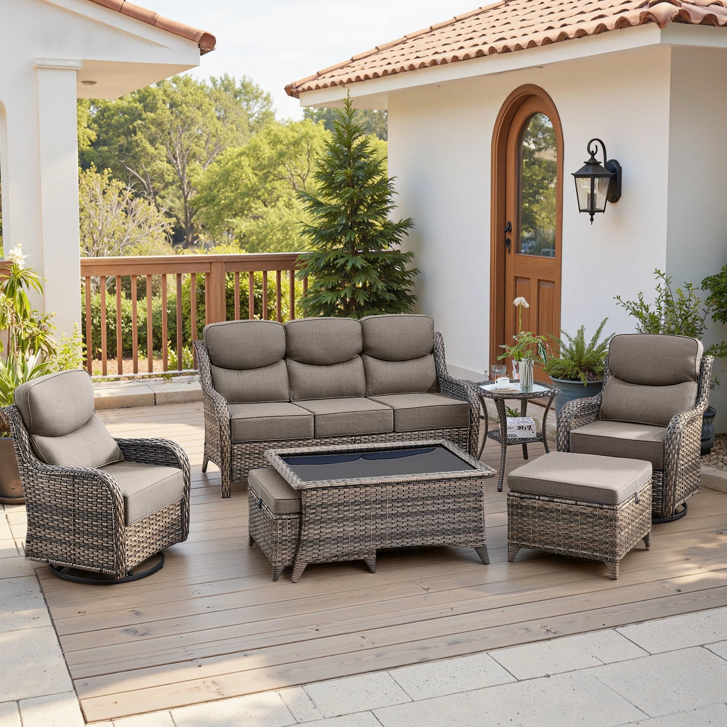 Luxury 6" Thick Cushioned 7 Pieces Patio Furniture Set with Outdoor Couch