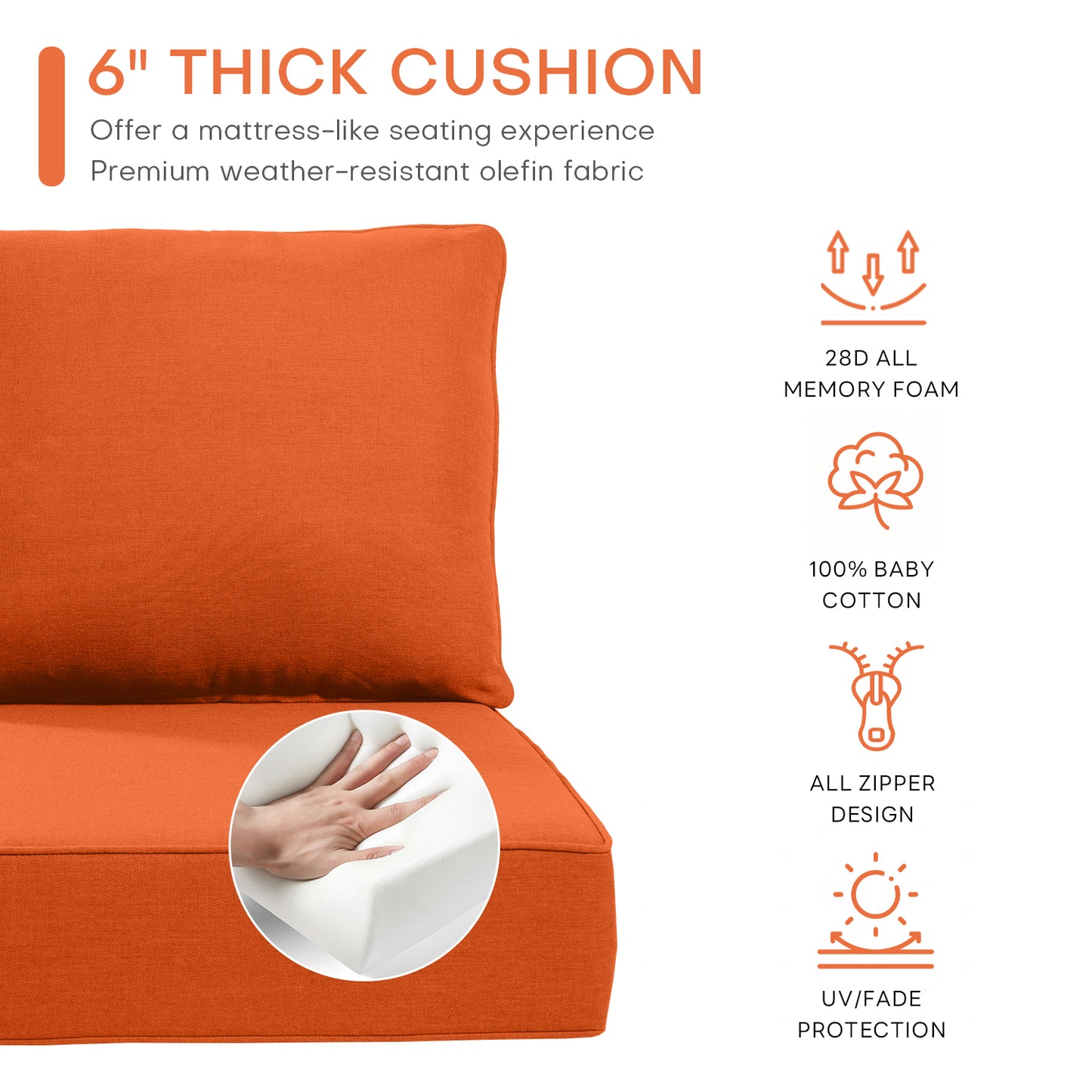 Pop 24*24*6" Outdoor Replacement Cushions Classic Orange