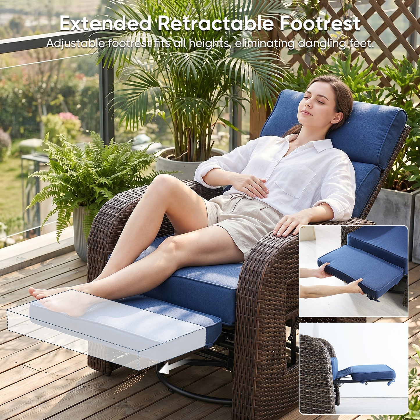 Outdoor Recliner Chair Extendable Ottoman & Foldable Table