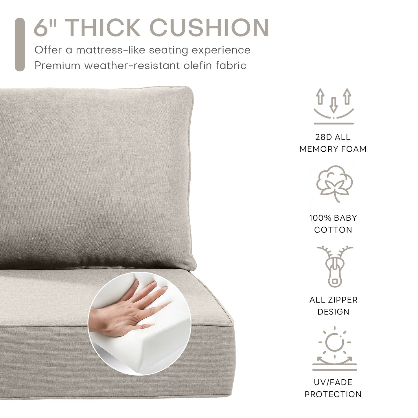 Pop 22*24*6" Outdoor Replacement Cushions Classic Beige