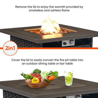 Outdoor 50000 BTU Propane Wicker Fire Pit Table