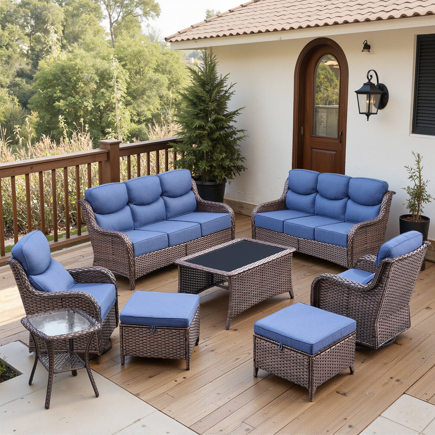 Luxury 6" Thick Cushioned 8 Pieces Patio Furniture Set with Outdoor Couch