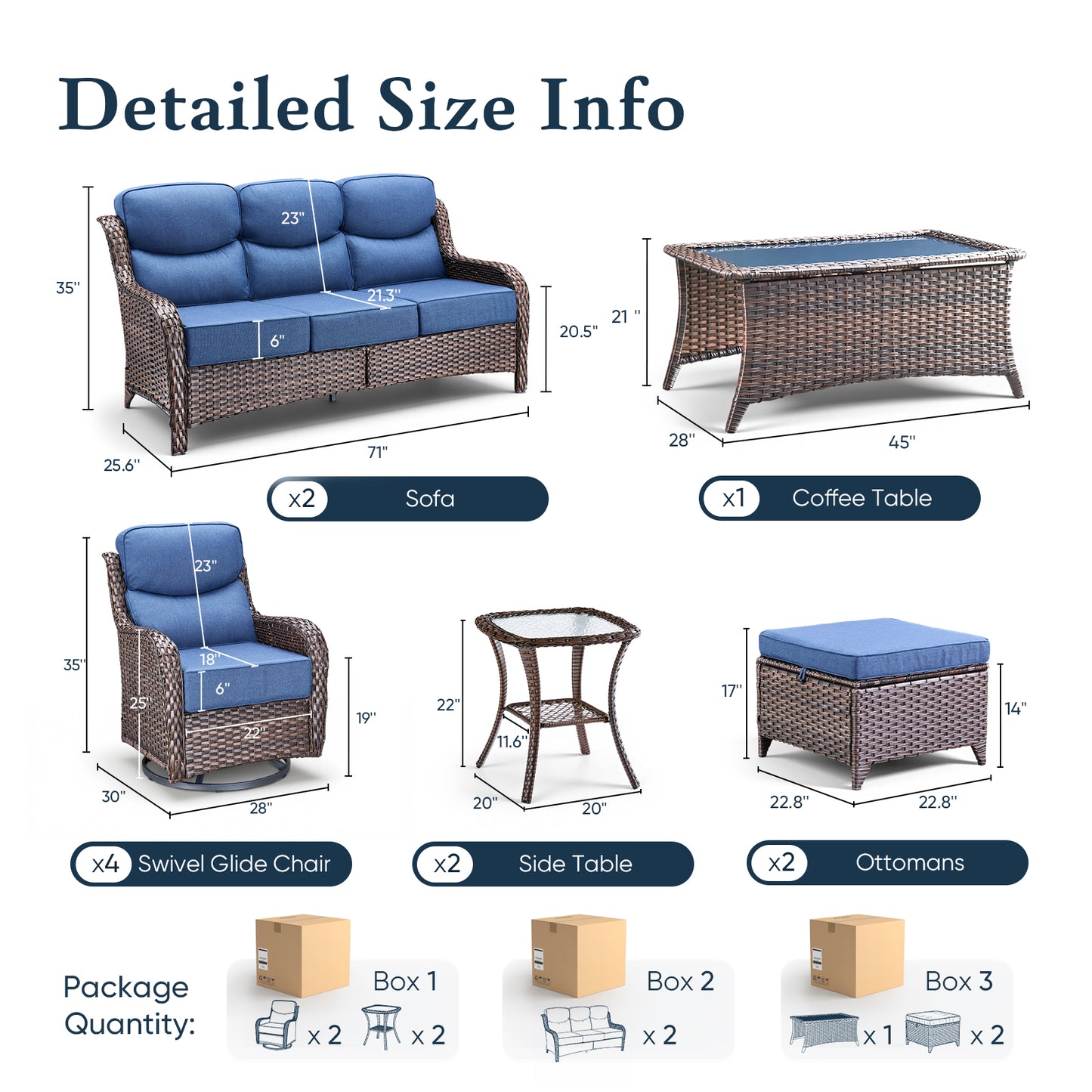 Luxury 6" Thick Cushioned 11 Pieces Patio Furniture Set with Outdoor Couch
