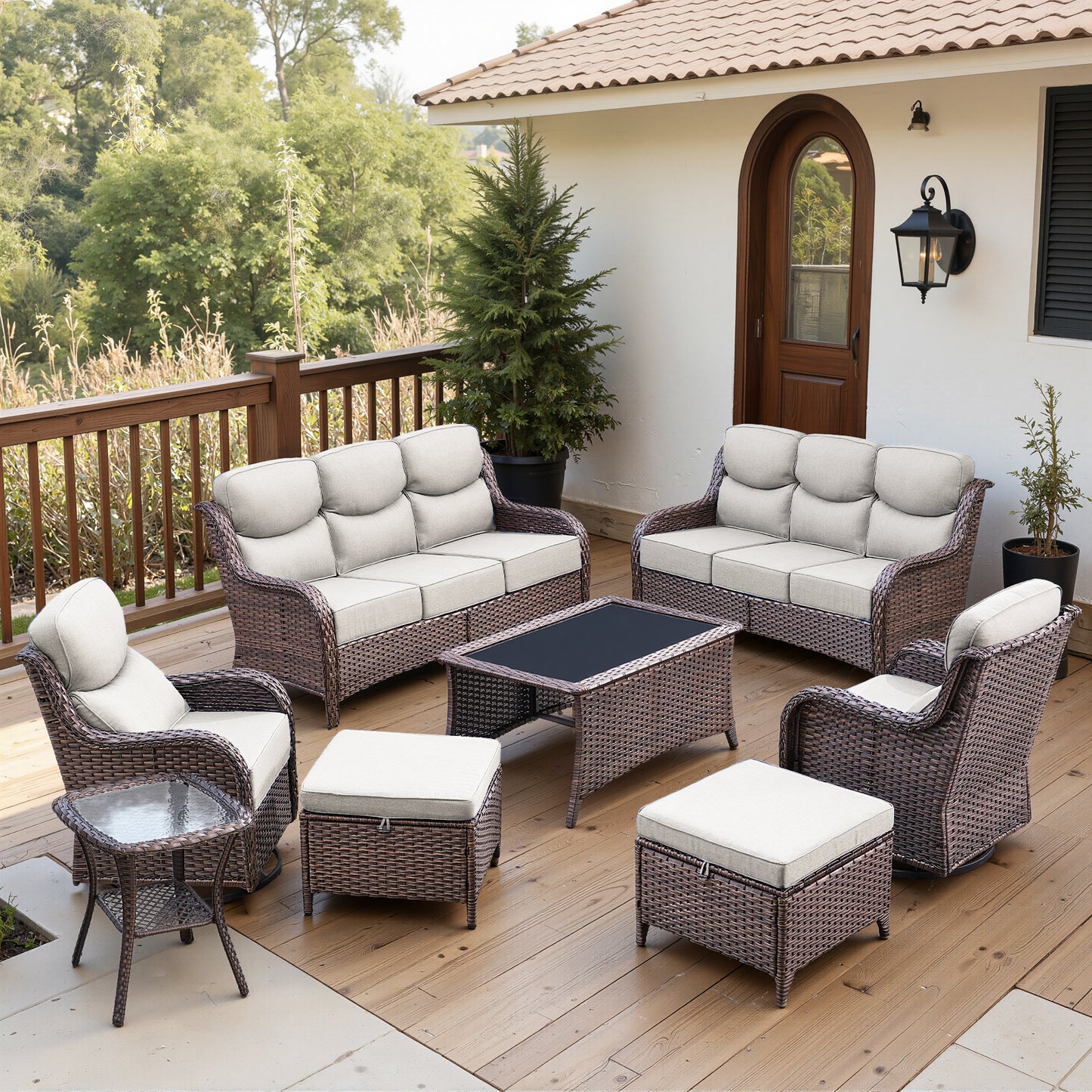 Luxury 6" Thick Cushioned 8 Pieces Patio Furniture Set with Outdoor Couch