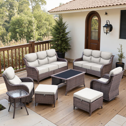 Luxury 6" Thick Cushioned 8 Pieces Patio Furniture Set with Outdoor Couch