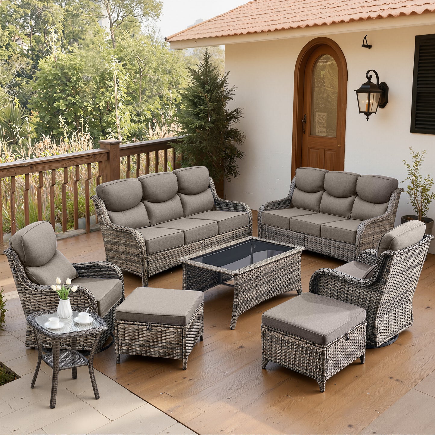 Luxury 6" Thick Cushioned 8 Pieces Patio Furniture Set with Outdoor Couch