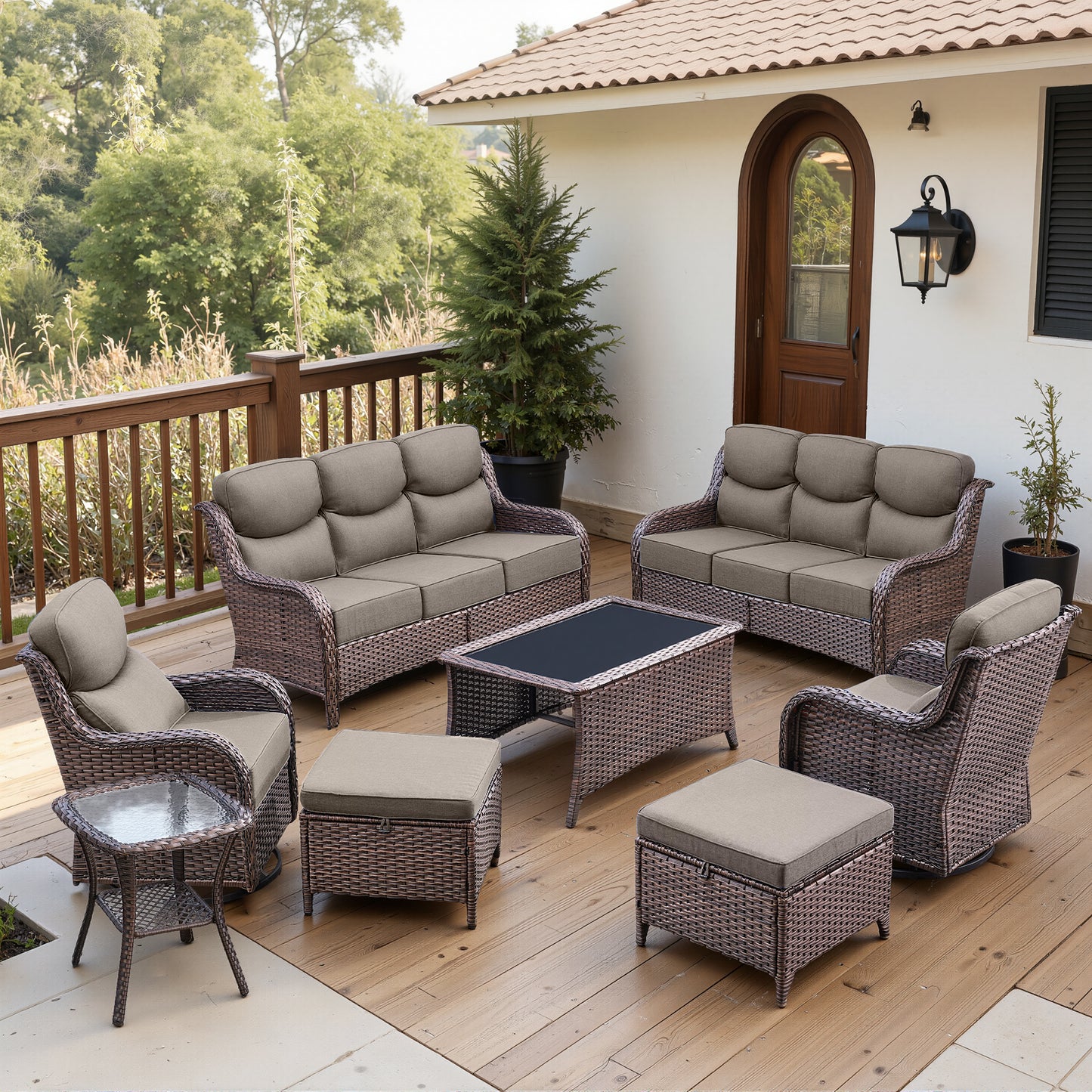 Luxury 6" Thick Cushioned 8 Pieces Patio Furniture Set with Outdoor Couch