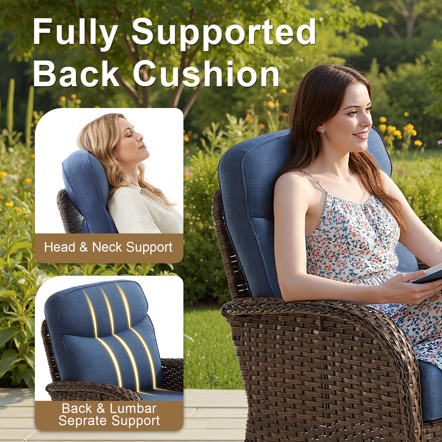 Upgraded 6“ Cushion Luxury 10 Piece Patio Furniture Set with Fire Pit Table