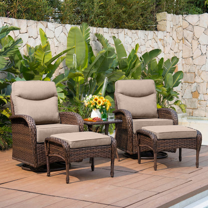 Upgraded 6“ Cushion Luxury 5 Pieces Patio Furniture Set with Ottomans
