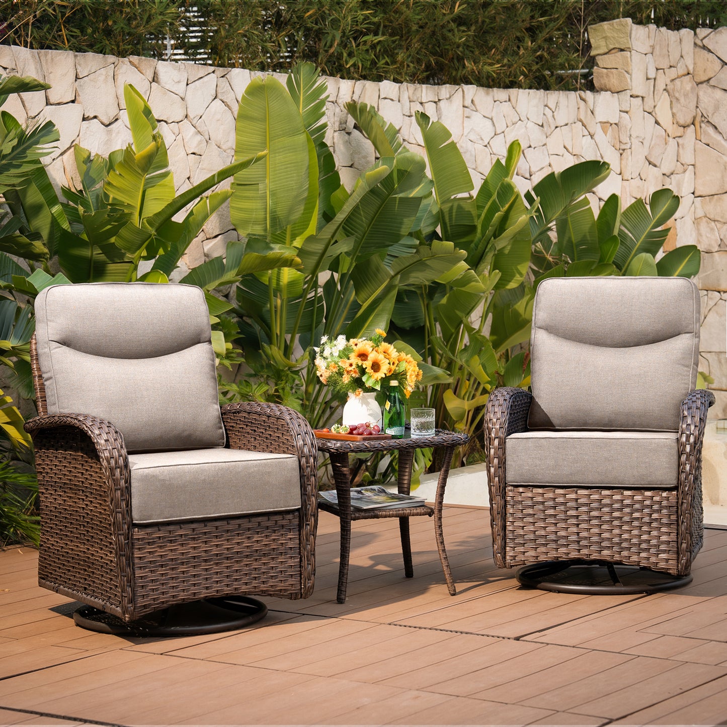 Upgraded 6“ Cushion Luxury 3 Pieces Patio Furniture Set