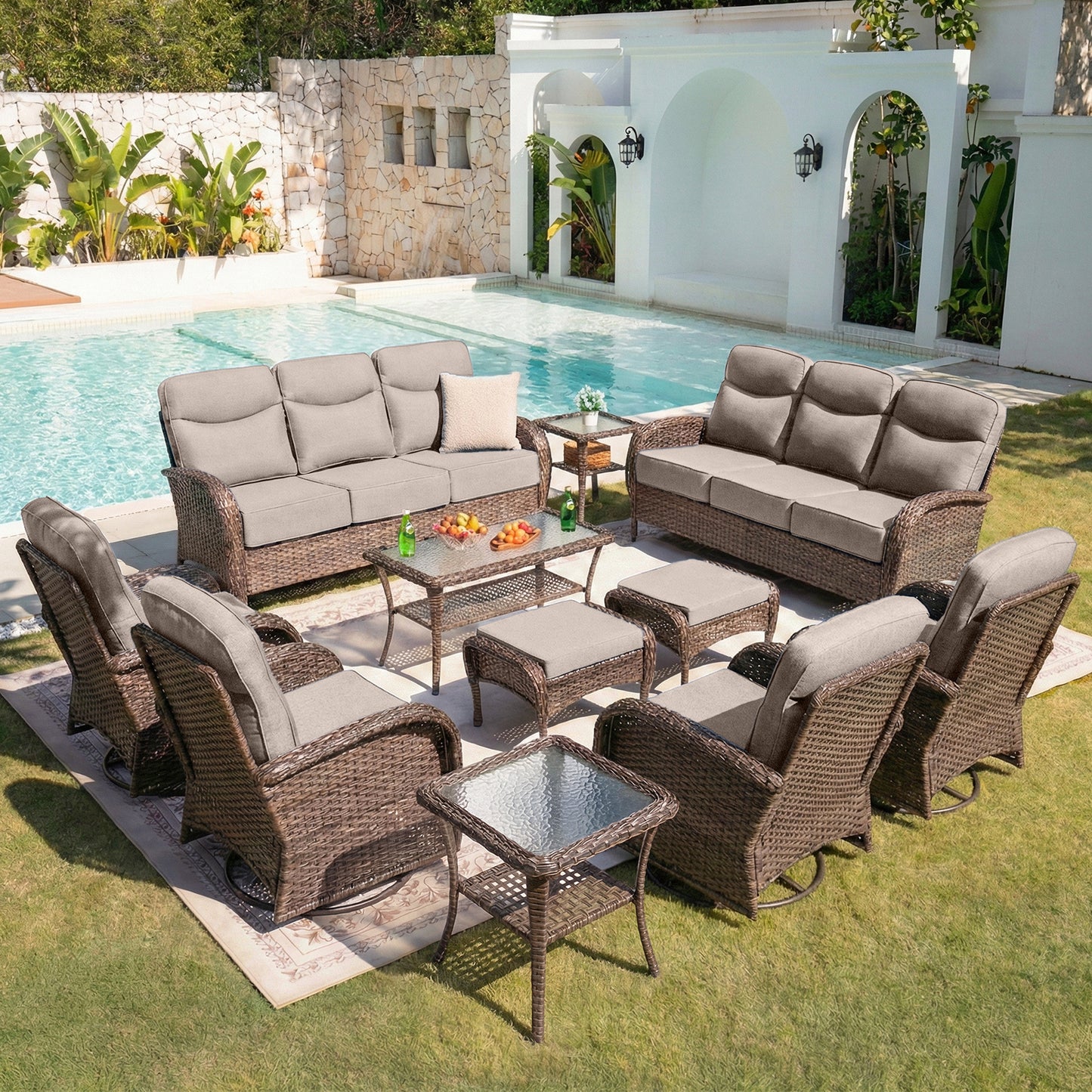 Upgraded 6“ Cushion Luxury 11 Piece Patio Furniture Set