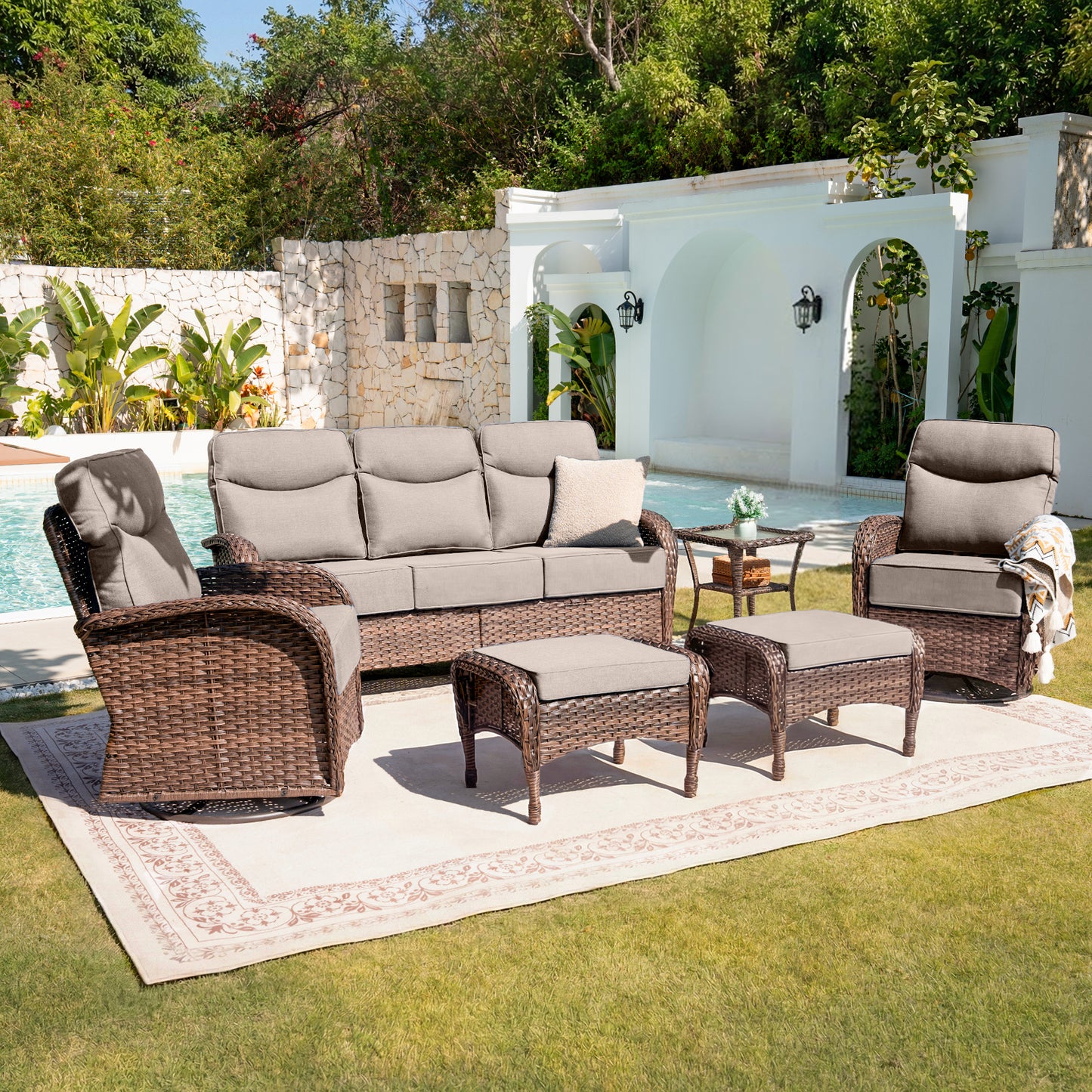 Upgraded 6“ Cushion Luxury 6 Piece Patio Furniture Set