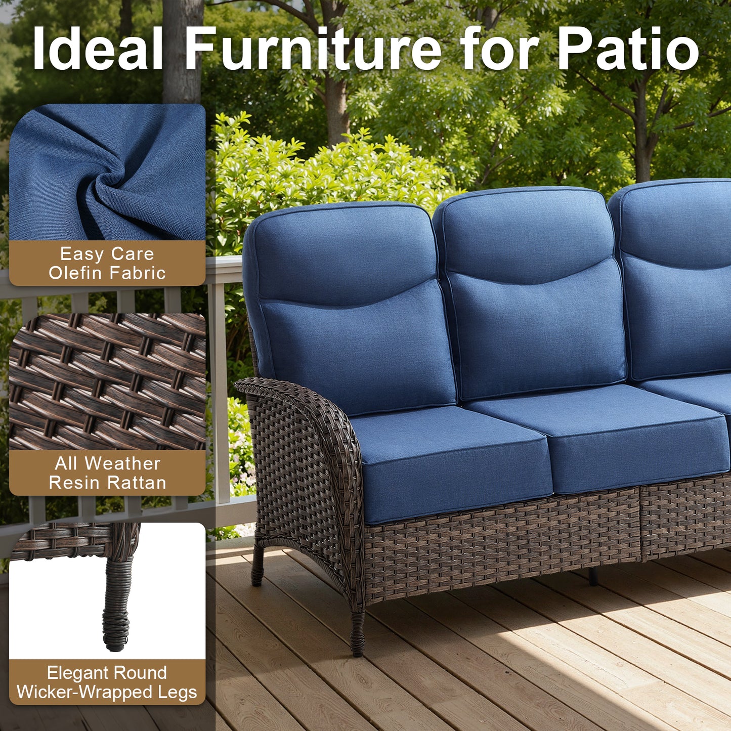 Upgraded 6“ Cushion Luxury 10 Piece Patio Furniture Set with Fire Pit Table