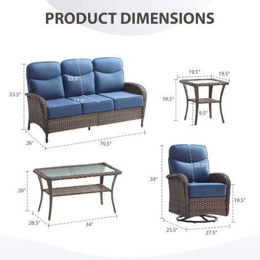 Upgraded 6“ Cushion Luxury 5 Piece Patio Furniture Set