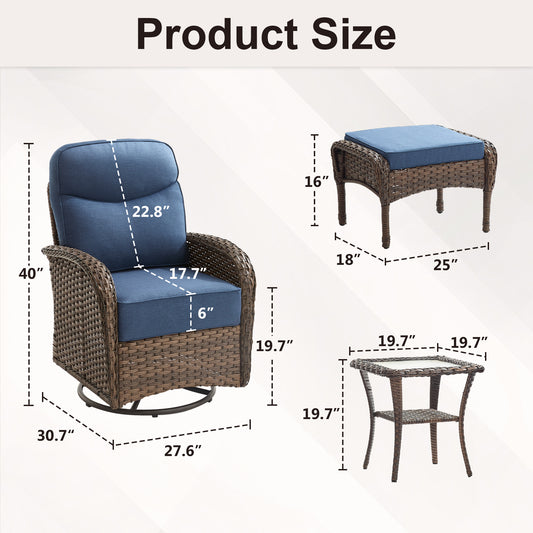 Upgraded 6“ Cushion Luxury 5 Pieces Patio Furniture Set with Ottomans