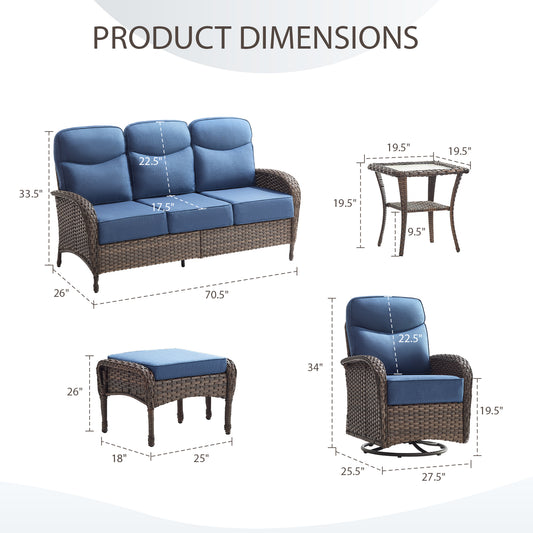 Upgraded 6“ Cushion Luxury 6 Piece Patio Furniture Set