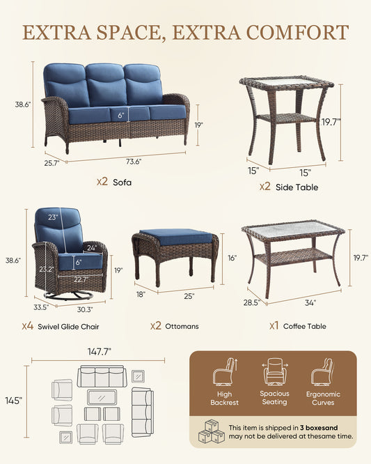 Upgraded 6“ Cushion Luxury 11 Piece Patio Furniture Set