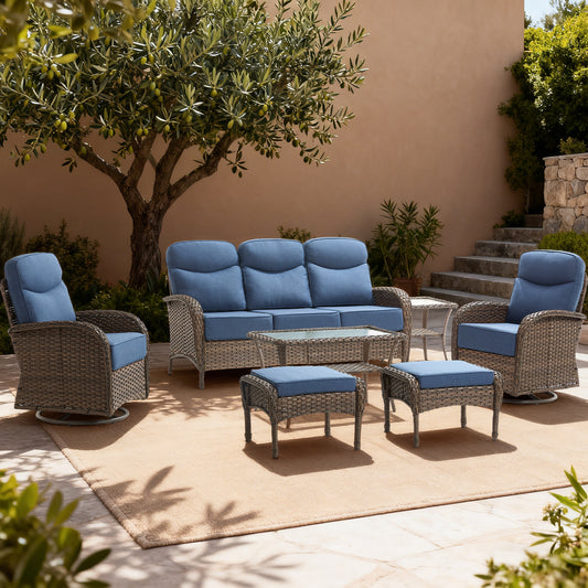 Upgraded 6“ Cushion Luxury Patio Furniture Set - 7 Piece Wicker Furniture Set