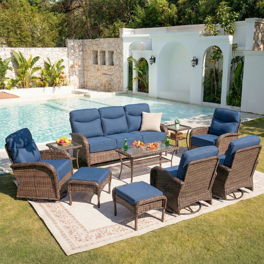 Upgraded 6“ Cushion Luxury 10 Piece Patio Furniture Set