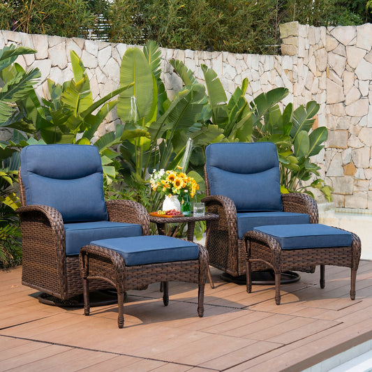 Upgraded 6“ Cushion Luxury 5 Pieces Patio Furniture Set with Ottomans