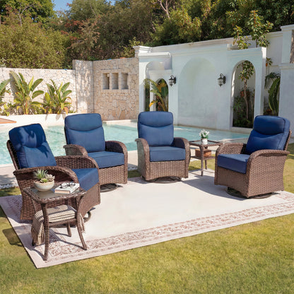 Upgraded 6“ Cushion Luxury 6 Pieces Patio Furniture Set with Side Table