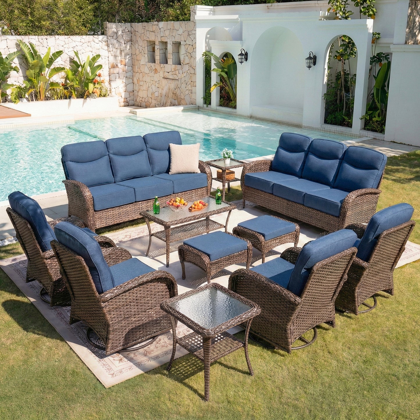 Upgraded 6“ Cushion Luxury 11 Piece Patio Furniture Set
