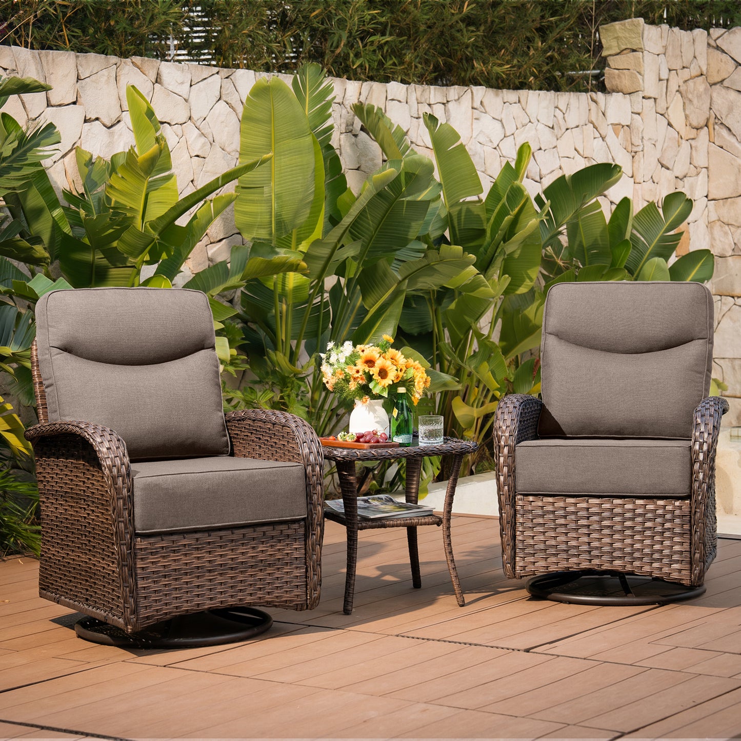 Upgraded 6“ Cushion Luxury 3 Pieces Patio Furniture Set
