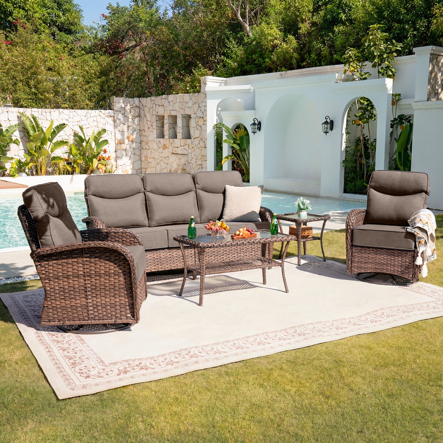 Upgraded 6“ Cushion Luxury 5 Piece Patio Furniture Set